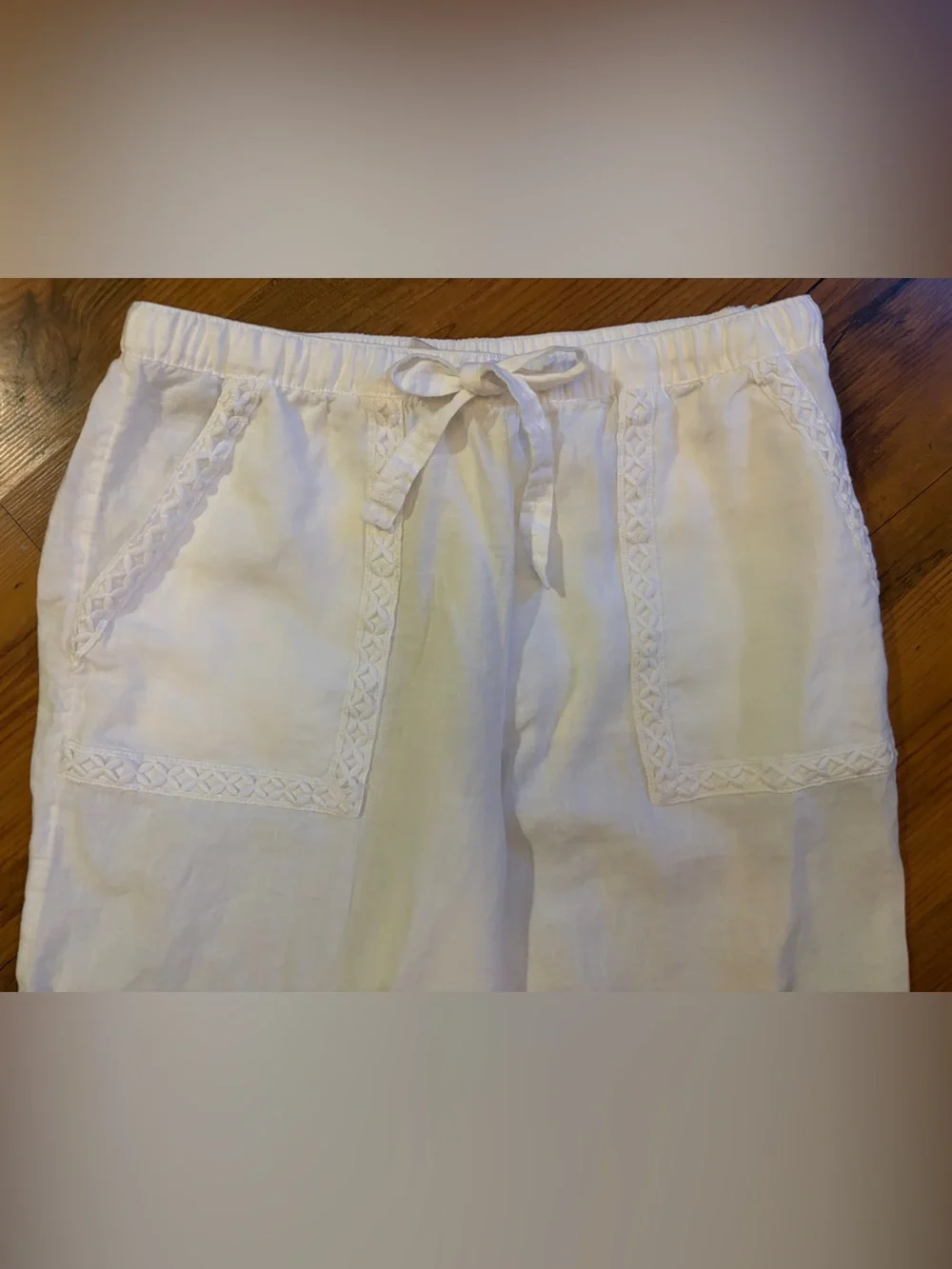 Joie White 100% Linen Crop white Drawstring pants M